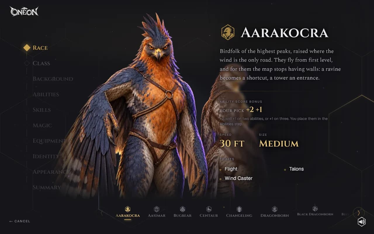 Character creation, step by step